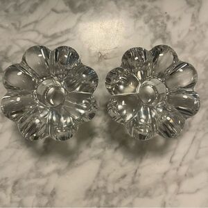 Pair of Vintage Heisey Glass Crystolite Flower Candlesticks